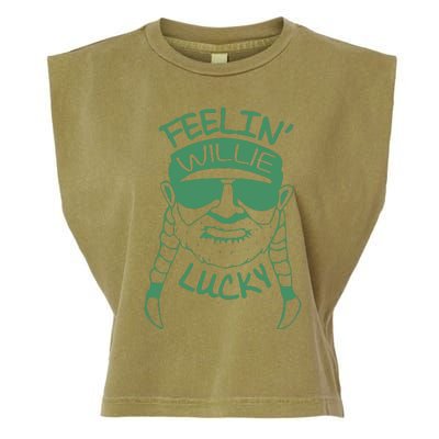 Feelin Willie Lucky Feeling Lucky St. Patrick's Day Funny Willie Nelson Garment-Dyed Women's Muscle Tee