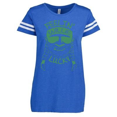 Feelin Willie Lucky Feeling Lucky St. Patrick's Day Funny Willie Nelson Enza Ladies Jersey Football T-Shirt