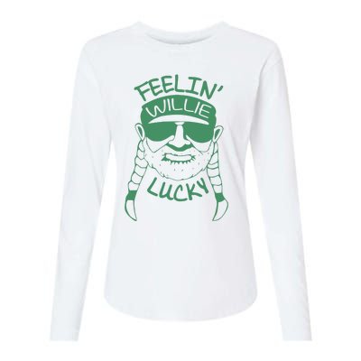 Feelin Willie Lucky Feeling Lucky St. Patrick's Day Funny Willie Nelson Womens Cotton Relaxed Long Sleeve T-Shirt