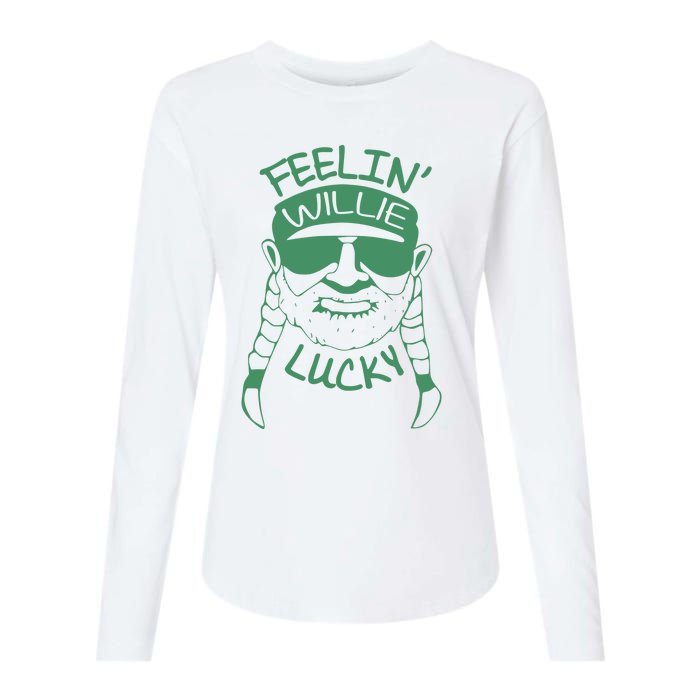 Feelin Willie Lucky Feeling Lucky St. Patrick's Day Funny Willie Nelson Womens Cotton Relaxed Long Sleeve T-Shirt