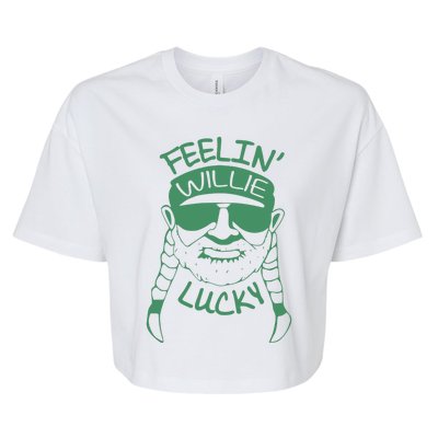 Feelin Willie Lucky Feeling Lucky St. Patrick's Day Funny Willie Nelson Bella+Canvas Jersey Crop Tee