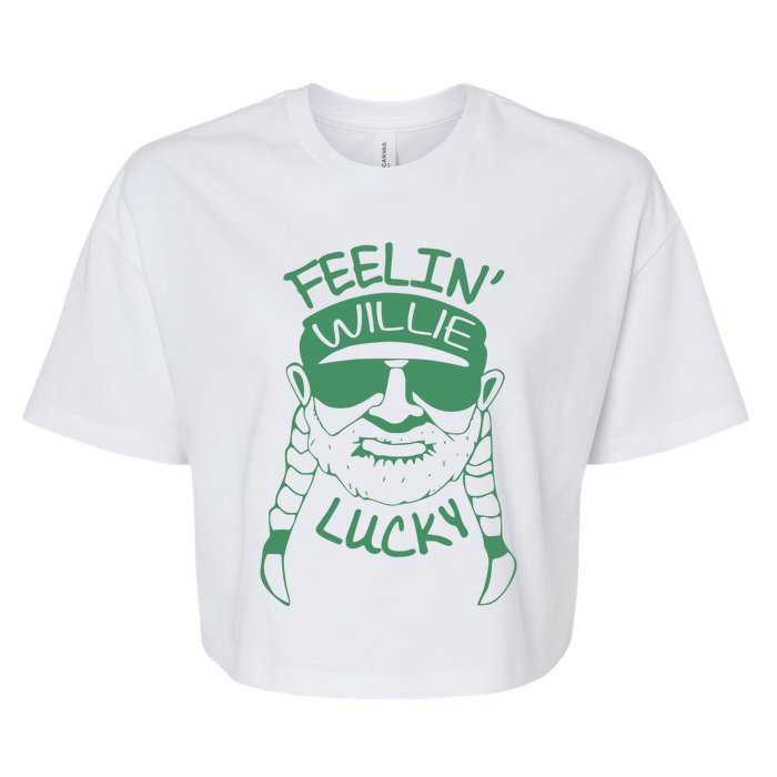 Feelin Willie Lucky Feeling Lucky St. Patrick's Day Funny Willie Nelson Bella+Canvas Jersey Crop Tee