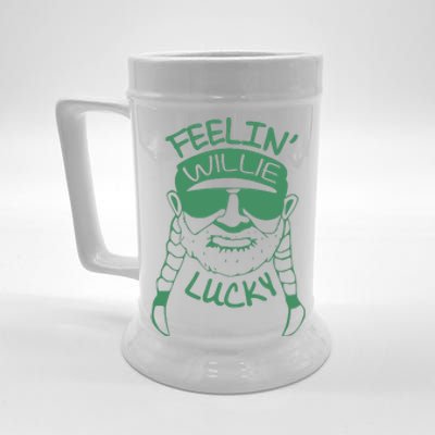 Feelin Willie Lucky Feeling Lucky St. Patrick's Day Funny Willie Nelson Beer Stein