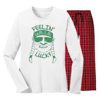 Feelin Willie Lucky Feeling Lucky St. Patrick's Day Funny Willie Nelson Women's Long Sleeve Flannel Pajama Set 