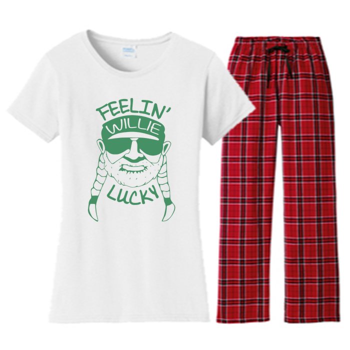 Feelin Willie Lucky Feeling Lucky St. Patrick's Day Funny Willie Nelson Women's Flannel Pajama Set