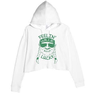 Feelin Willie Lucky Feeling Lucky St. Patrick's Day Funny Willie Nelson Crop Fleece Hoodie