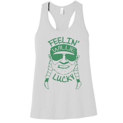 Feelin Willie Lucky Feeling Lucky St. Patrick's Day Funny Willie Nelson Women's Racerback Tank