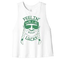 Feelin Willie Lucky Feeling Lucky St. Patrick's Day Funny Willie Nelson Women's Racerback Cropped Tank