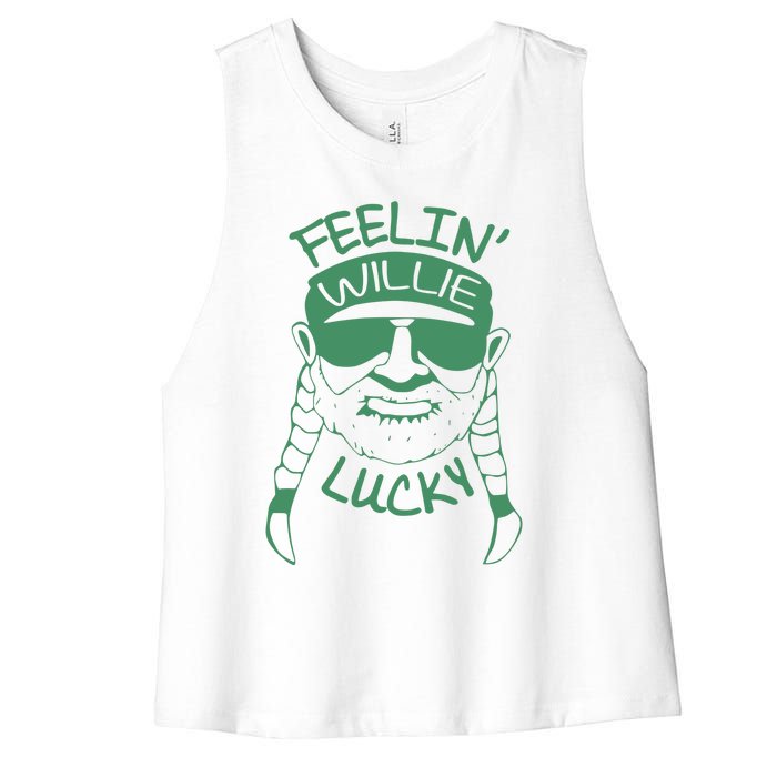 Feelin Willie Lucky Feeling Lucky St. Patrick's Day Funny Willie Nelson Women's Racerback Cropped Tank