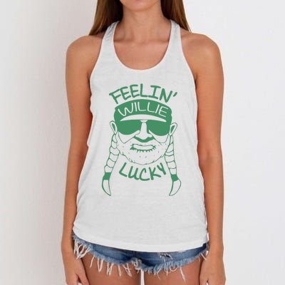 Feelin Willie Lucky Feeling Lucky St. Patrick's Day Funny Willie Nelson Women's Knotted Racerback Tank