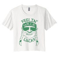 Feelin Willie Lucky Feeling Lucky St. Patrick's Day Funny Willie Nelson Women's Crop Top Tee