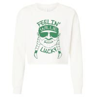 Feelin Willie Lucky Feeling Lucky St. Patrick's Day Funny Willie Nelson Cropped Pullover Crew