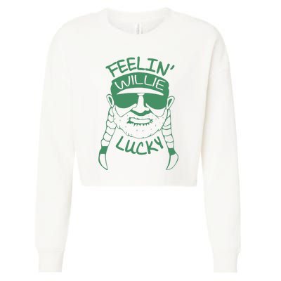 Feelin Willie Lucky Feeling Lucky St. Patrick's Day Funny Willie Nelson Cropped Pullover Crew