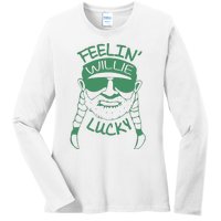 Feelin Willie Lucky Feeling Lucky St. Patrick's Day Funny Willie Nelson Ladies Long Sleeve Shirt