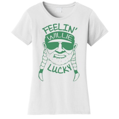 Feelin Willie Lucky Feeling Lucky St. Patrick's Day Funny Willie Nelson Women's T-Shirt