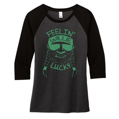 Feelin Willie Lucky Feeling Lucky St. Patrick's Day Funny Willie Nelson Women's Tri-Blend 3/4-Sleeve Raglan Shirt