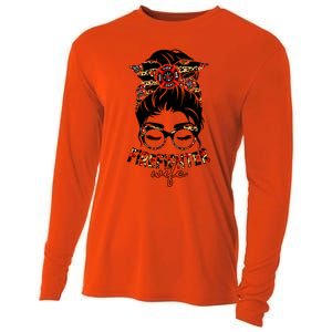 Fire Wife Life Firefighter's Wife Messy Bun Mom Leopard Gift Cooling Performance Long Sleeve Crew