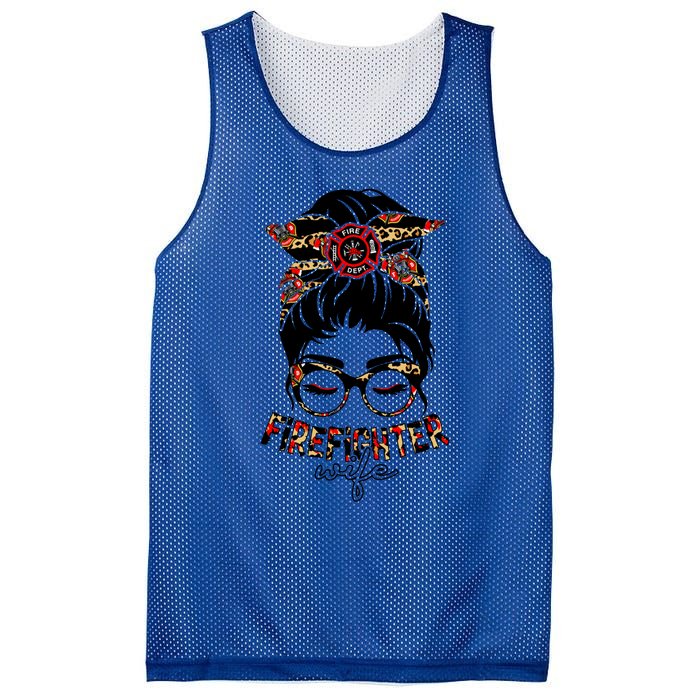 Fire Wife Life Firefighter's Wife Messy Bun Mom Leopard Gift Mesh Reversible Basketball Jersey Tank