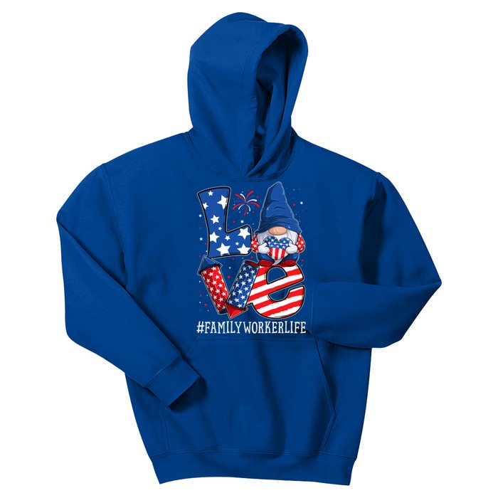 Family Worker Love 4th Of July Gnome Usa Patriotic Gift Kids Hoodie