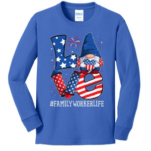 Family Worker Love 4th Of July Gnome Usa Patriotic Gift Kids Long Sleeve Shirt