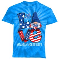 Family Worker Love 4th Of July Gnome Usa Patriotic Gift Kids Tie-Dye T-Shirt