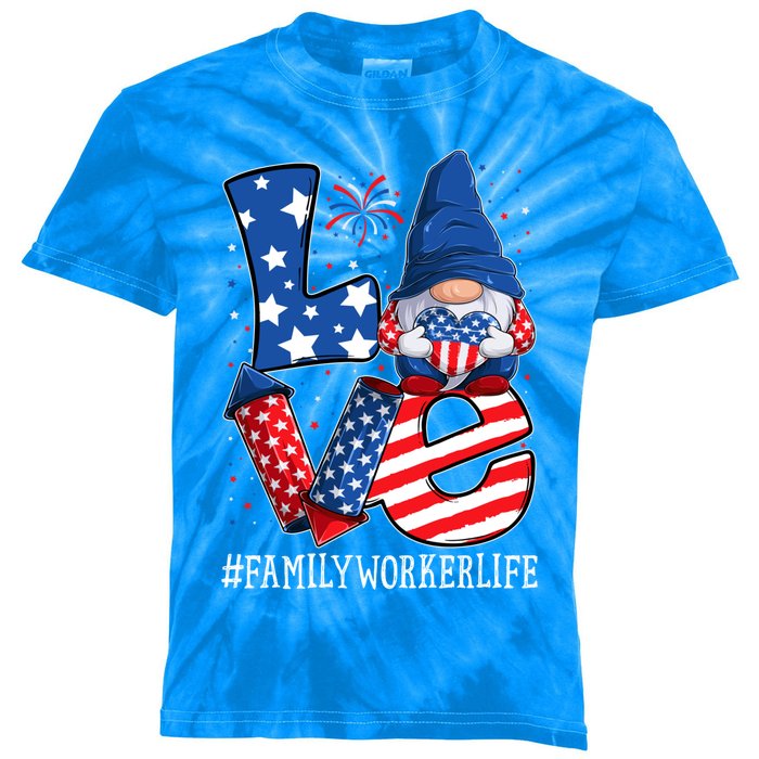 Family Worker Love 4th Of July Gnome Usa Patriotic Gift Kids Tie-Dye T-Shirt