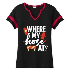 Firefighter Where My Hose At Gift Ladies Halftime Notch Neck Tee