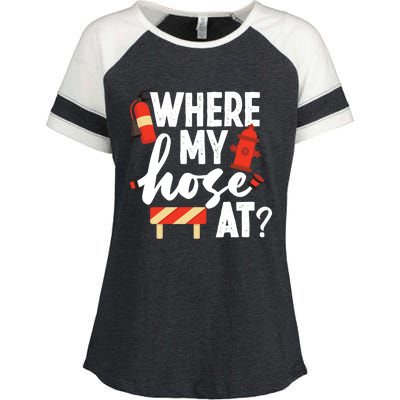 Firefighter Where My Hose At Gift Enza Ladies Jersey Colorblock Tee