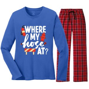 Firefighter Where My Hose At Gift Women's Long Sleeve Flannel Pajama Set 