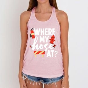 Firefighter Where My Hose At Gift Women's Knotted Racerback Tank