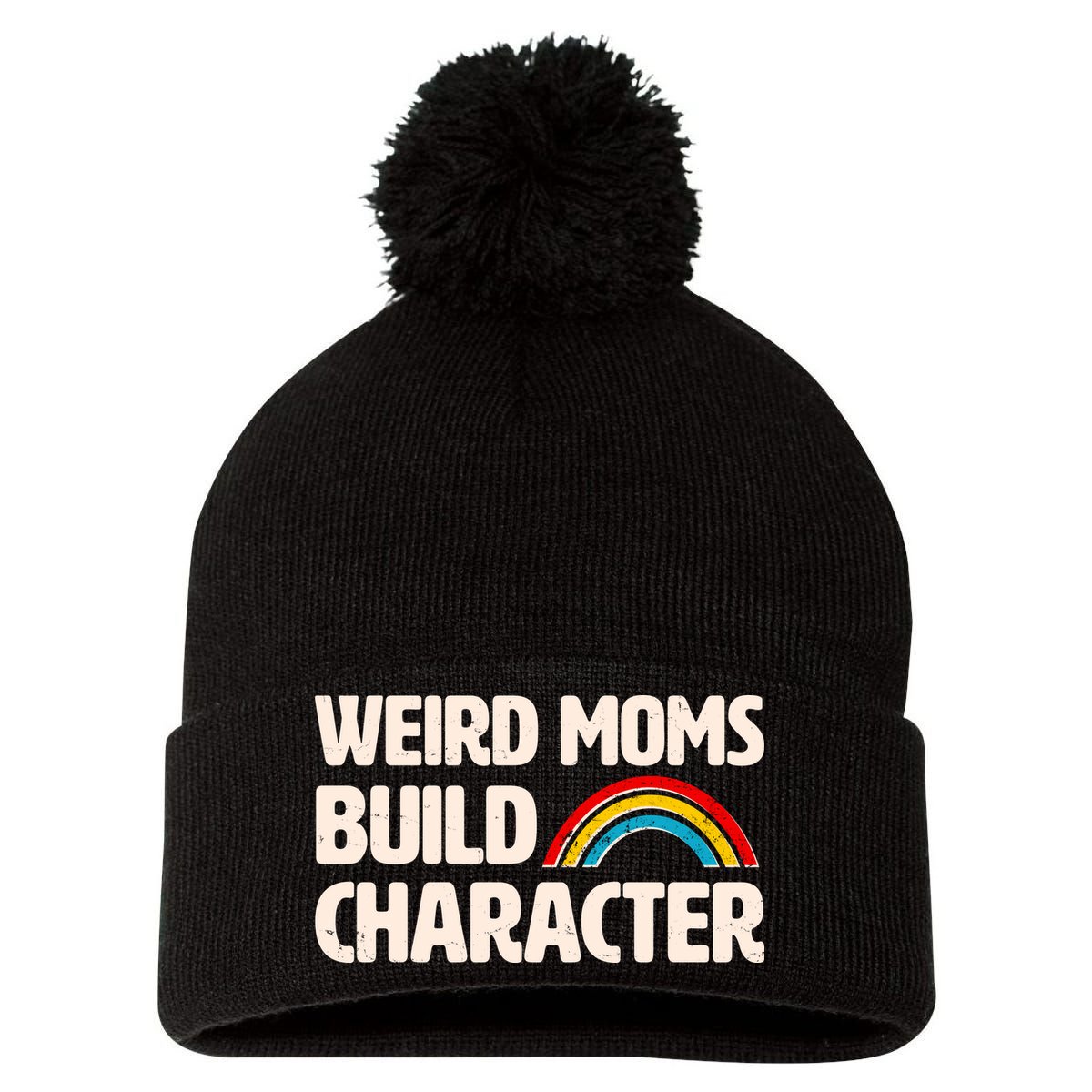 Funny Weird Moms Build Characters Pom Pom 12in Knit Beanie