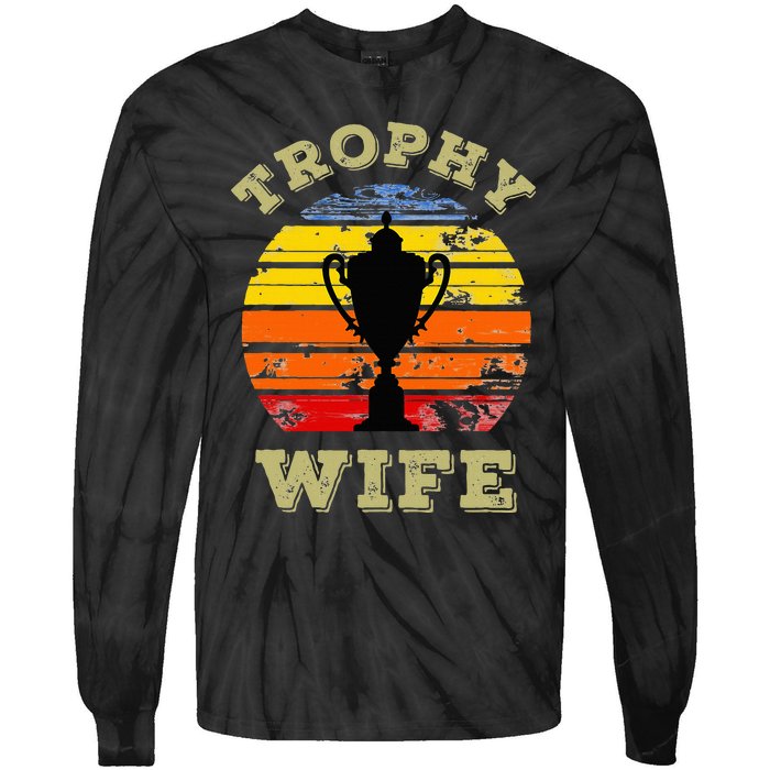 Funny Wife Mom Vintage Retro Sunset Trophy Mothers Day Tie-Dye Long Sleeve Shirt