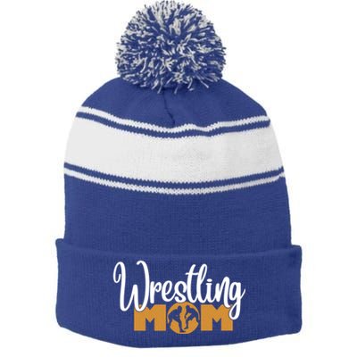 Funny Wrestling Mom Wrestler Mom Meaningful Gift Stripe Pom Pom Beanie