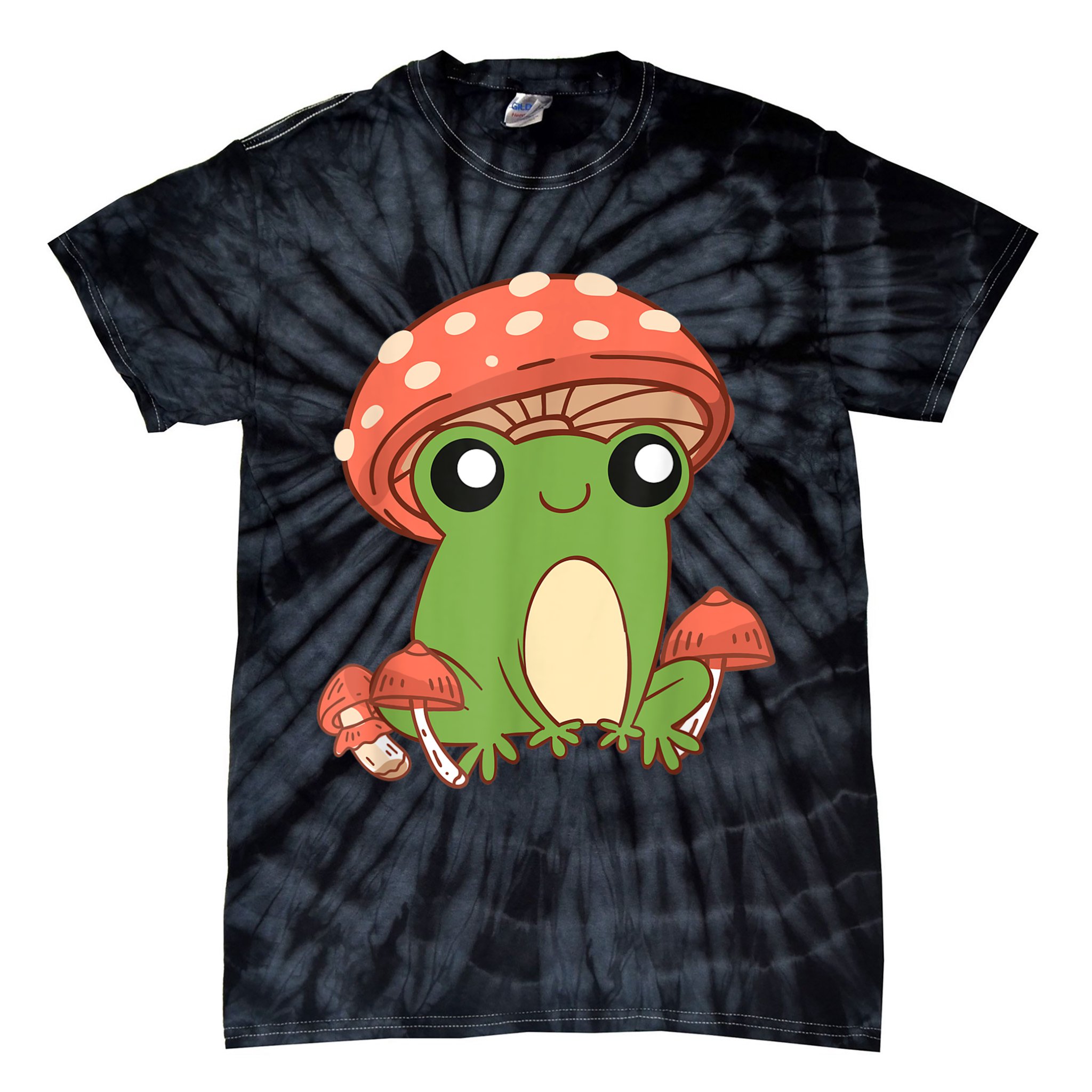 Frog With Mushroom Hat Cute Cottagecore Aesthetic Tie-Dye T-Shirt