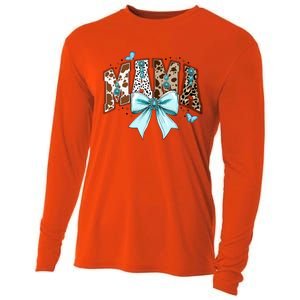 Fall Western Mama Cow Print Coquette Bow Mama Cowhide Mama Funny Gift Cooling Performance Long Sleeve Crew