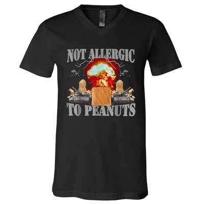 Funny Weird Meme Not Allergic To Peanut Cursed Peanut Butter V-Neck T-Shirt