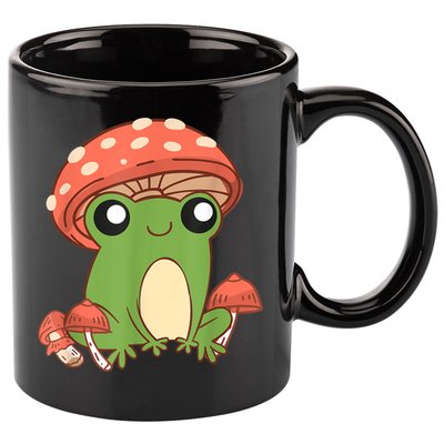 Frog With Mushroom Hat Cute Cottagecore Aesthetic 11oz C Handle Ceramic Mug