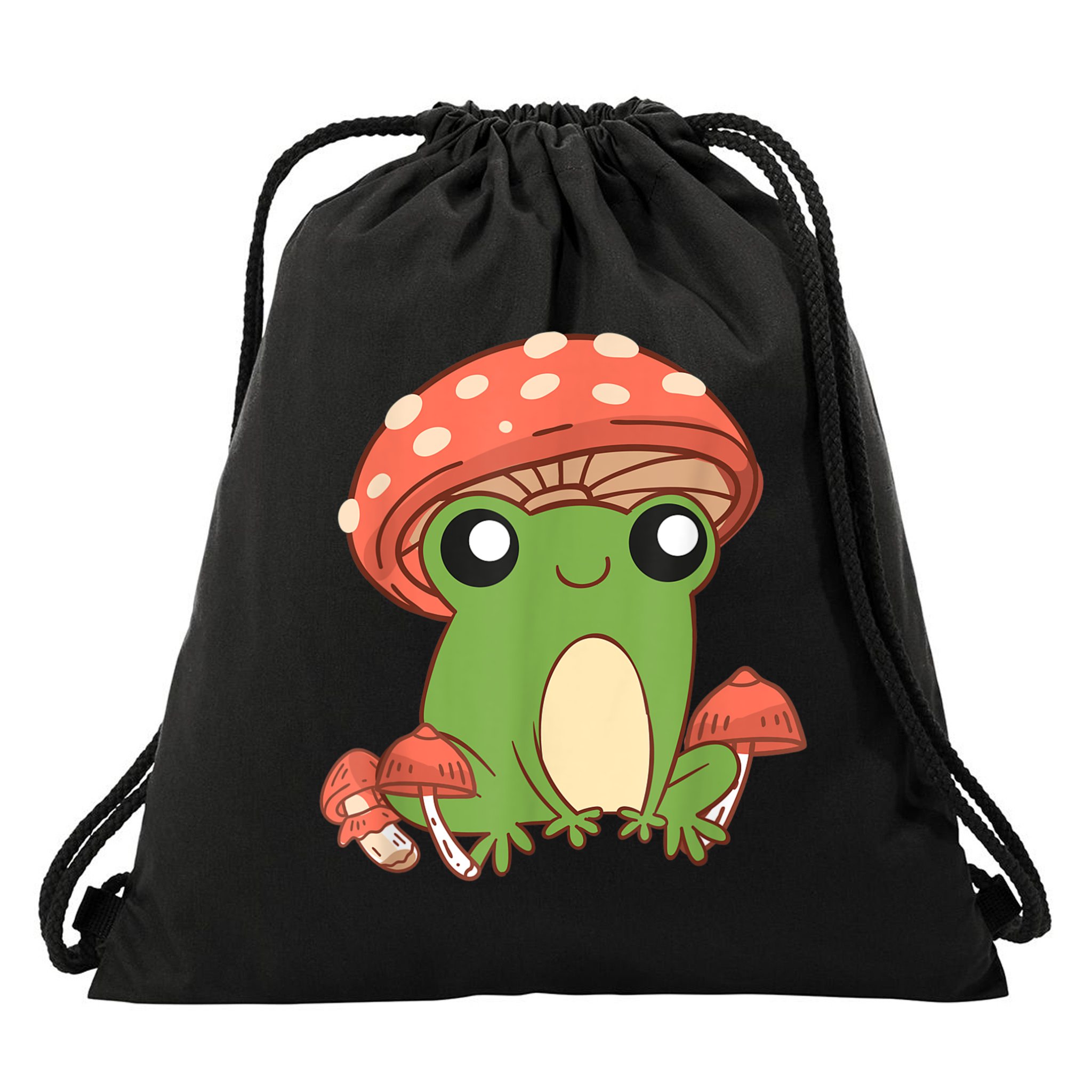 Frog With Mushroom Hat Cute Cottagecore Aesthetic Drawstring Bag