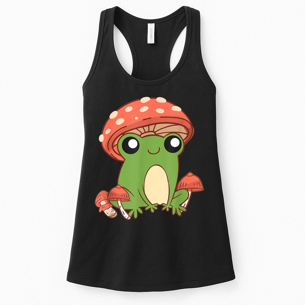 Frog With Mushroom Hat Cute Cottagecore Aesthetic Womens Tank Top