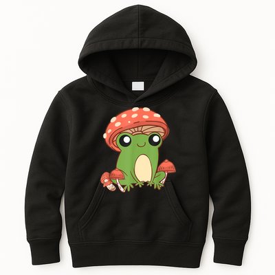 Frog With Mushroom Hat Cute Cottagecore Aesthetic Kids Hoodie