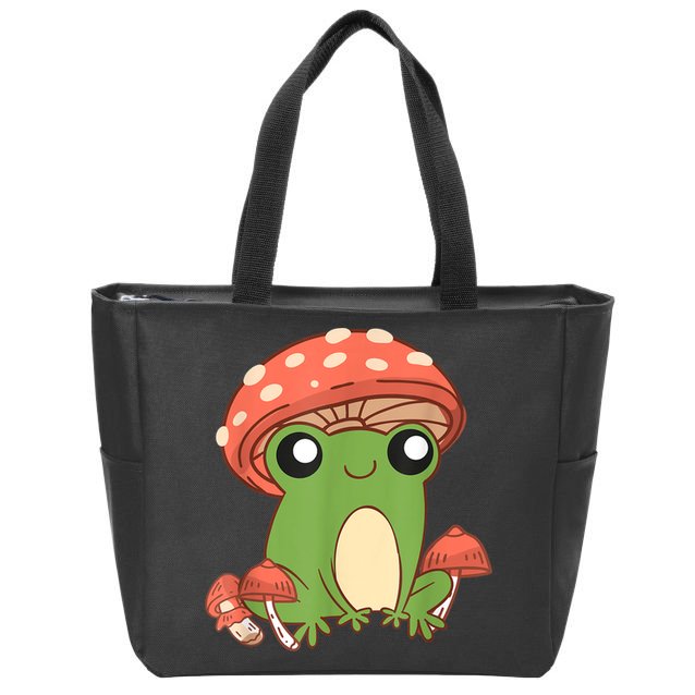 Frog With Mushroom Hat Cute Cottagecore Aesthetic Zip Tote Bag
