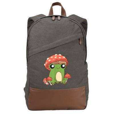Frog With Mushroom Hat Cute Cottagecore Aesthetic Cotton Canvas Backpack