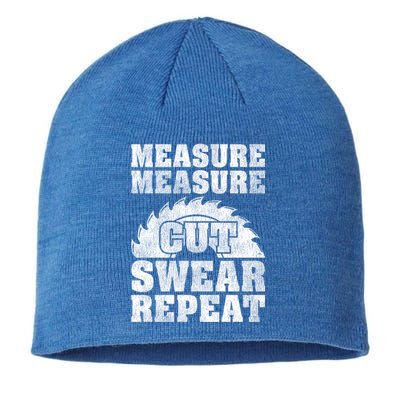 Funny Woodworking Measure Cut Swear Repeat Gift Sustainable Beanie