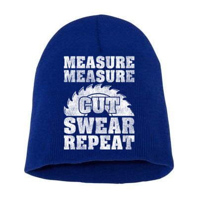 Funny Woodworking Measure Cut Swear Repeat Gift Short Acrylic Beanie