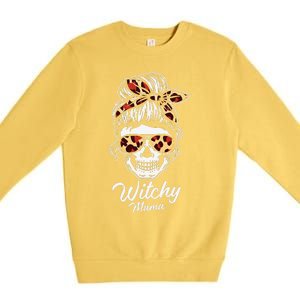 Funny Witchy Mama Skull Witch Mom Women Spooky Halloween Day Premium Crewneck Sweatshirt