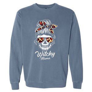 Funny Witchy Mama Skull Witch Mom Women Spooky Halloween Day Garment-Dyed Sweatshirt