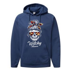 Funny Witchy Mama Skull Witch Mom Women Spooky Halloween Day Performance Fleece Hoodie