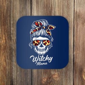 Funny Witchy Mama Skull Witch Mom Women Spooky Halloween Day Coaster