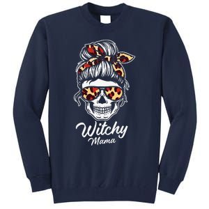 Funny Witchy Mama Skull Witch Mom Women Spooky Halloween Day Tall Sweatshirt