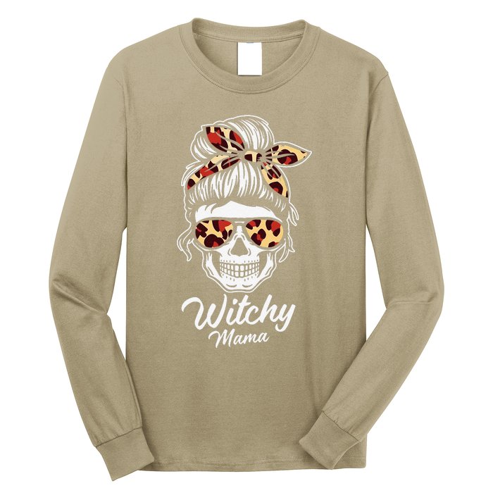 Funny Witchy Mama Skull Witch Mom Women Spooky Halloween Day Long Sleeve Shirt